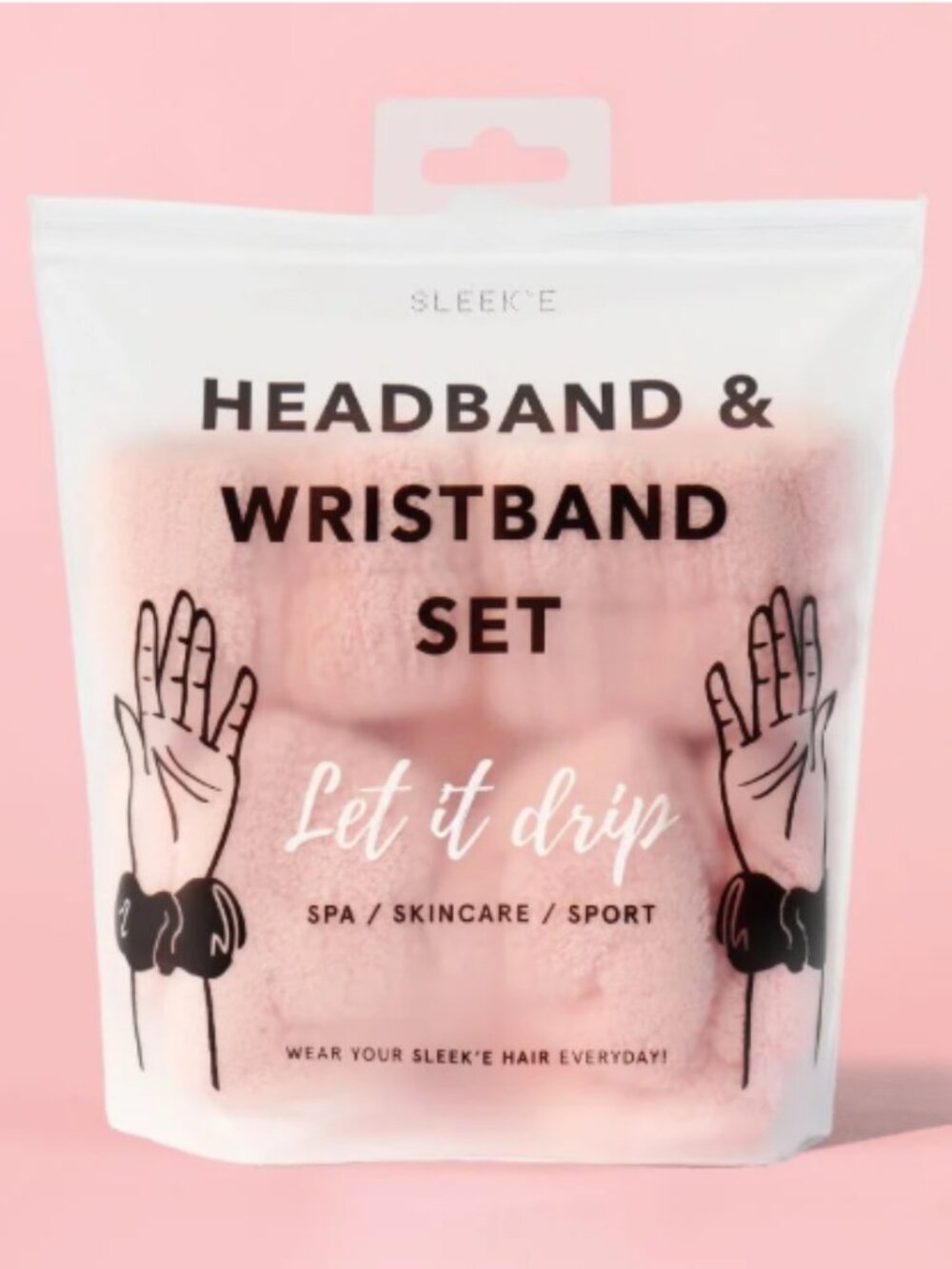 Sleek'e Headband & Wristband Set - SPA /SKINCARE / SPORT- PINK- BRAND NEW-SEALED